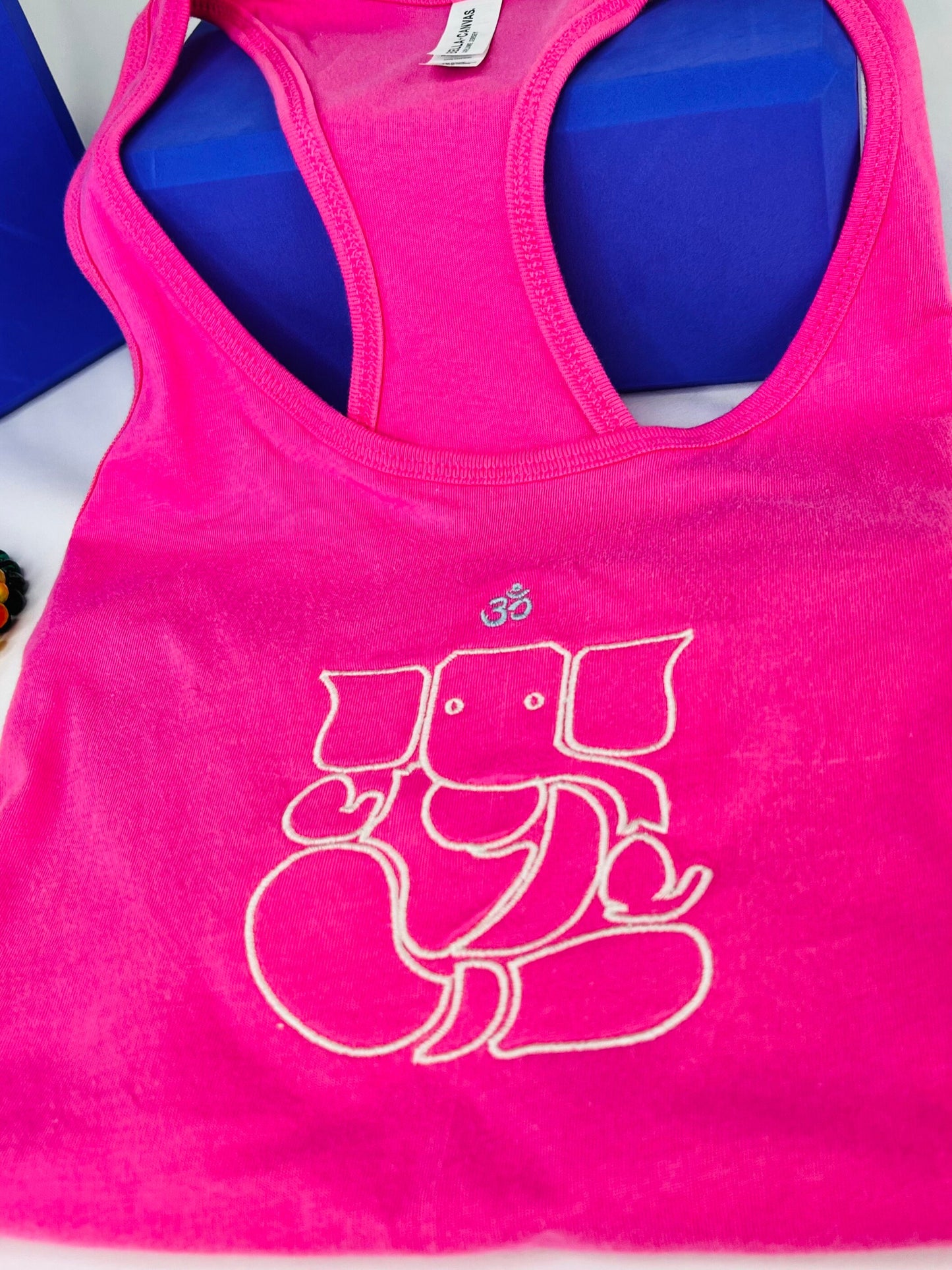 Yoga tank top Ganesh Elephant, Racerback Embroidered Flowy work out top, Ganesh with om yoga tank top, spiritual tank top