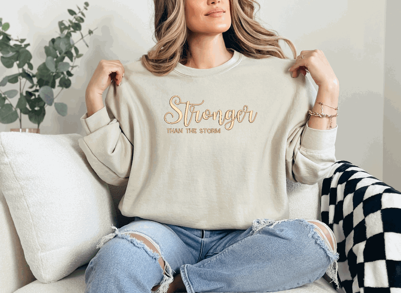 Stronger Than the Storm Embroidered Crewneck