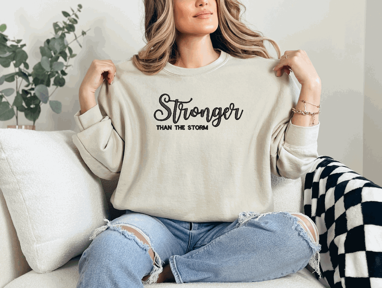 Stronger Than the Storm Embroidered Crewneck