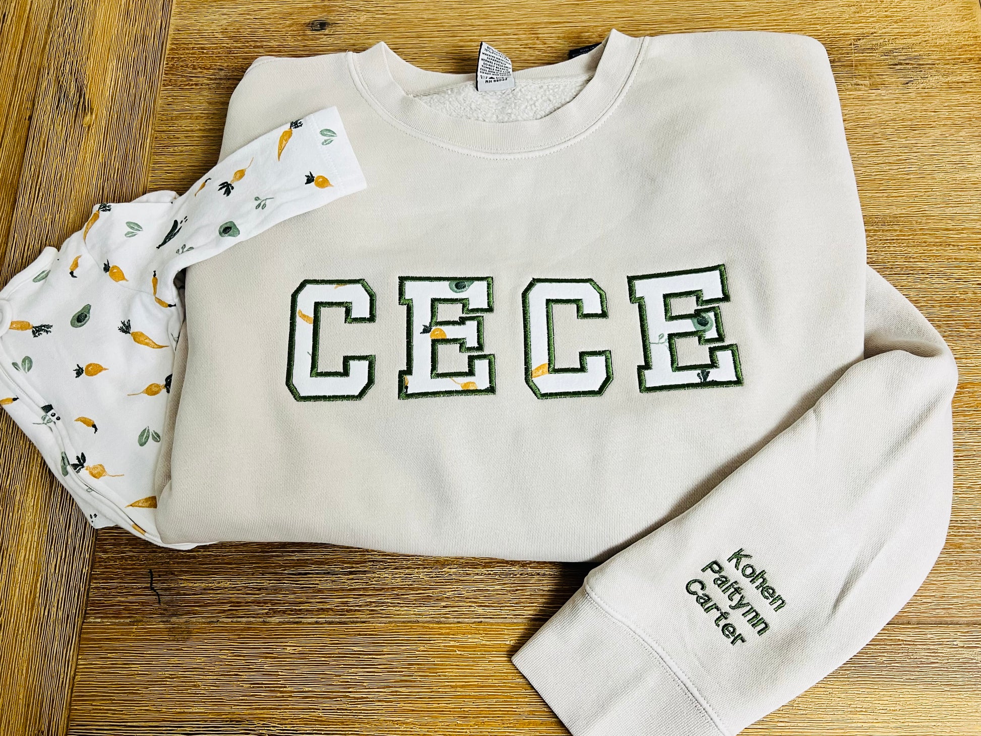 Unique Mama Sweatshirt with Baby Onesie Fabric Letters & Child's Name