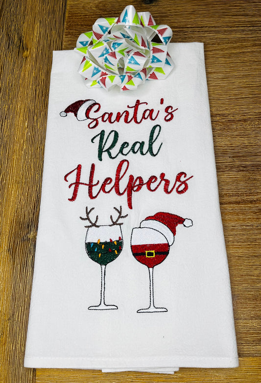 Santa's Real Helpers Embroidered Christmas Kitchen Towel