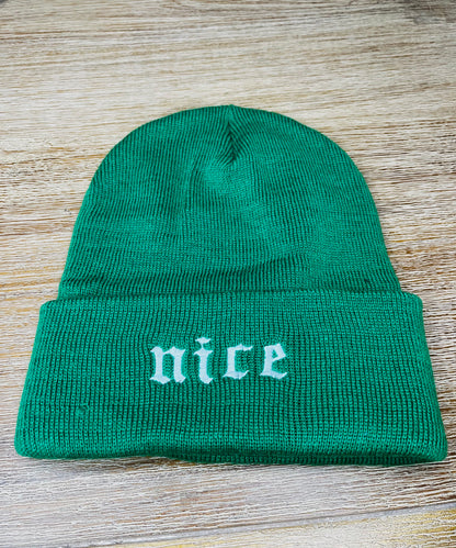 Naughty and Nice Embroidered Beanies