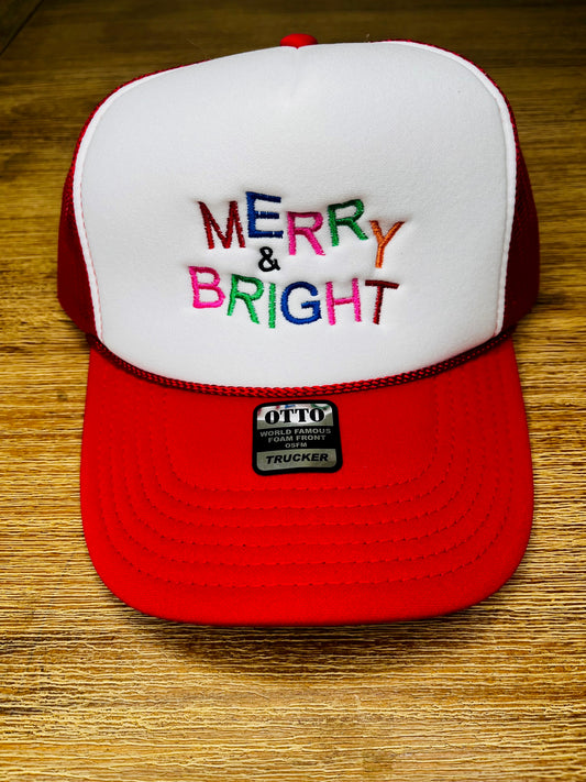 Merry and Bright Embroidered Trucker Hat