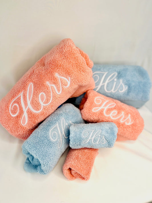 His & Hers Embroidered Luxury Towel Set – Personalized Wedding or Housewarming Gift