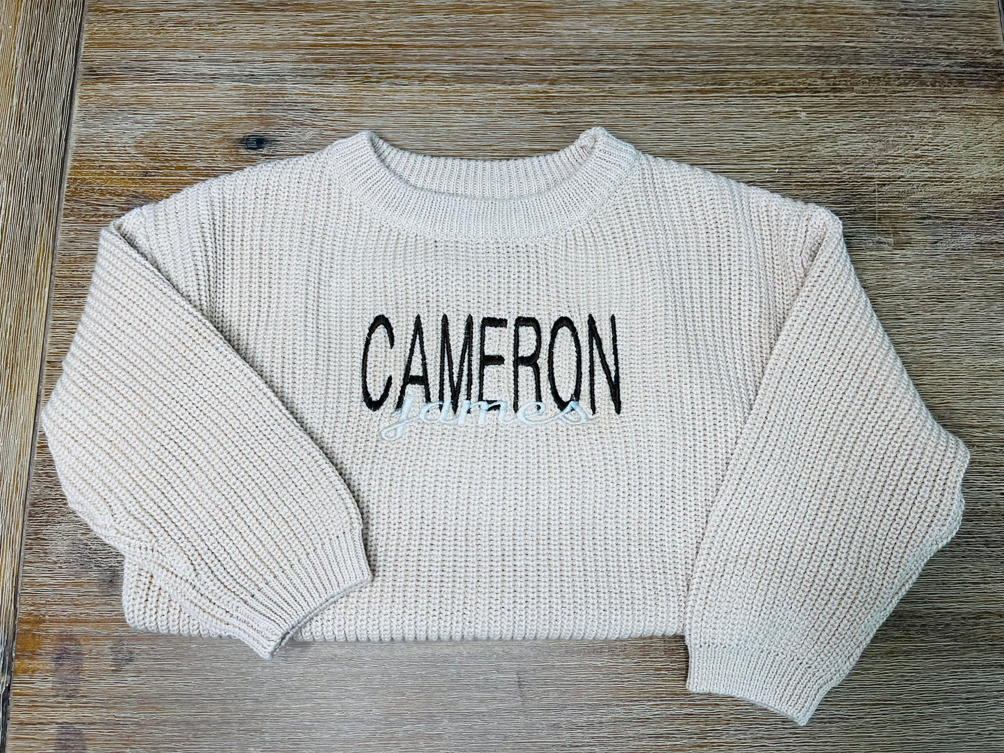 Custom Embroidered Baby Name Sweater – Personalized Knit Sweater for Kids