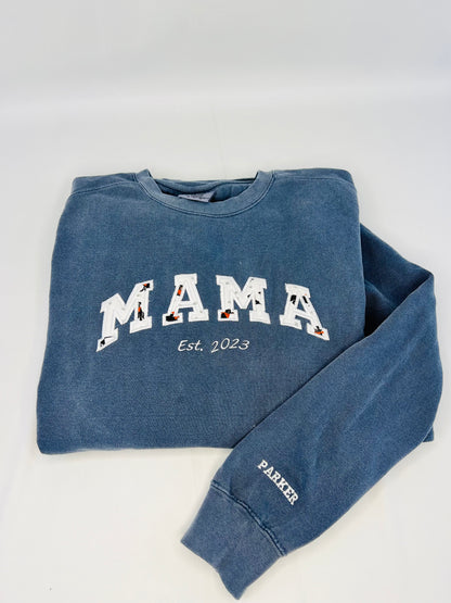 Unique Mama Sweatshirt with Baby Onesie Fabric Letters & Child's Name