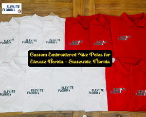 custom embroidered button down polos for Elevate Florida