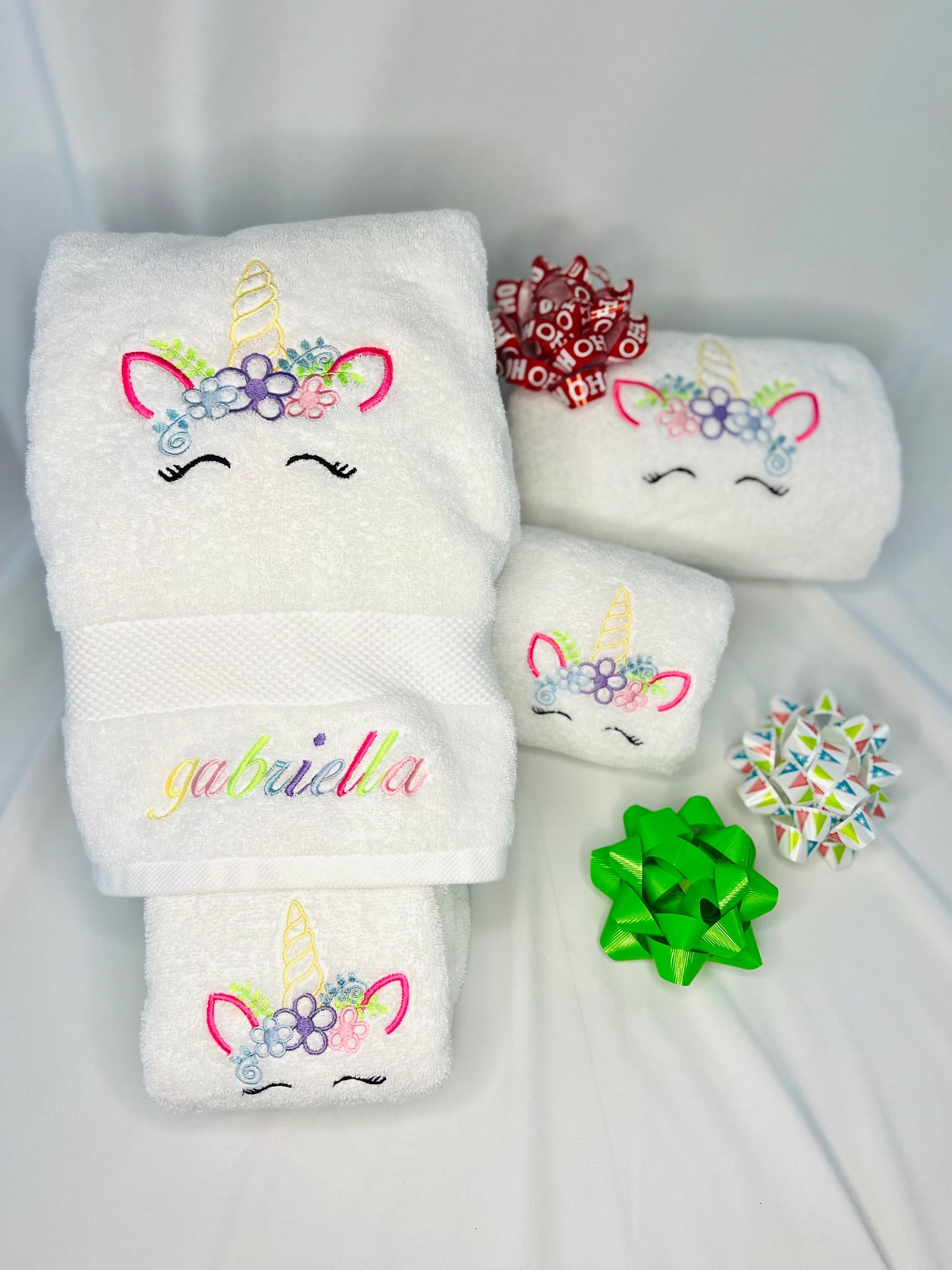 Luxury Unicorn Bath Towel Set, personalized unicorn towels, embroidered unicorn bath towel set, gift for kid, little girls bathroom decor