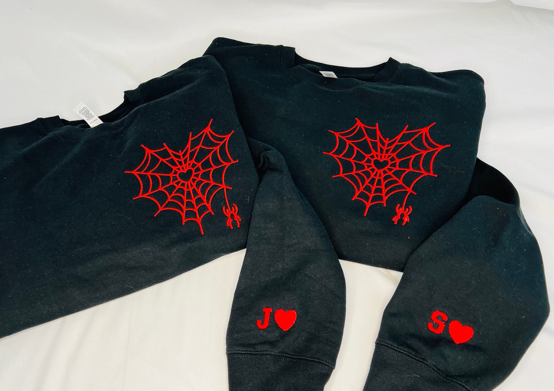 Luxury Custom Embroidered Couple Sweatshirt, Heart Spider, Heart Spiderweb Couple Hoodie, Personalized Couple Gift, Valentine Gifts