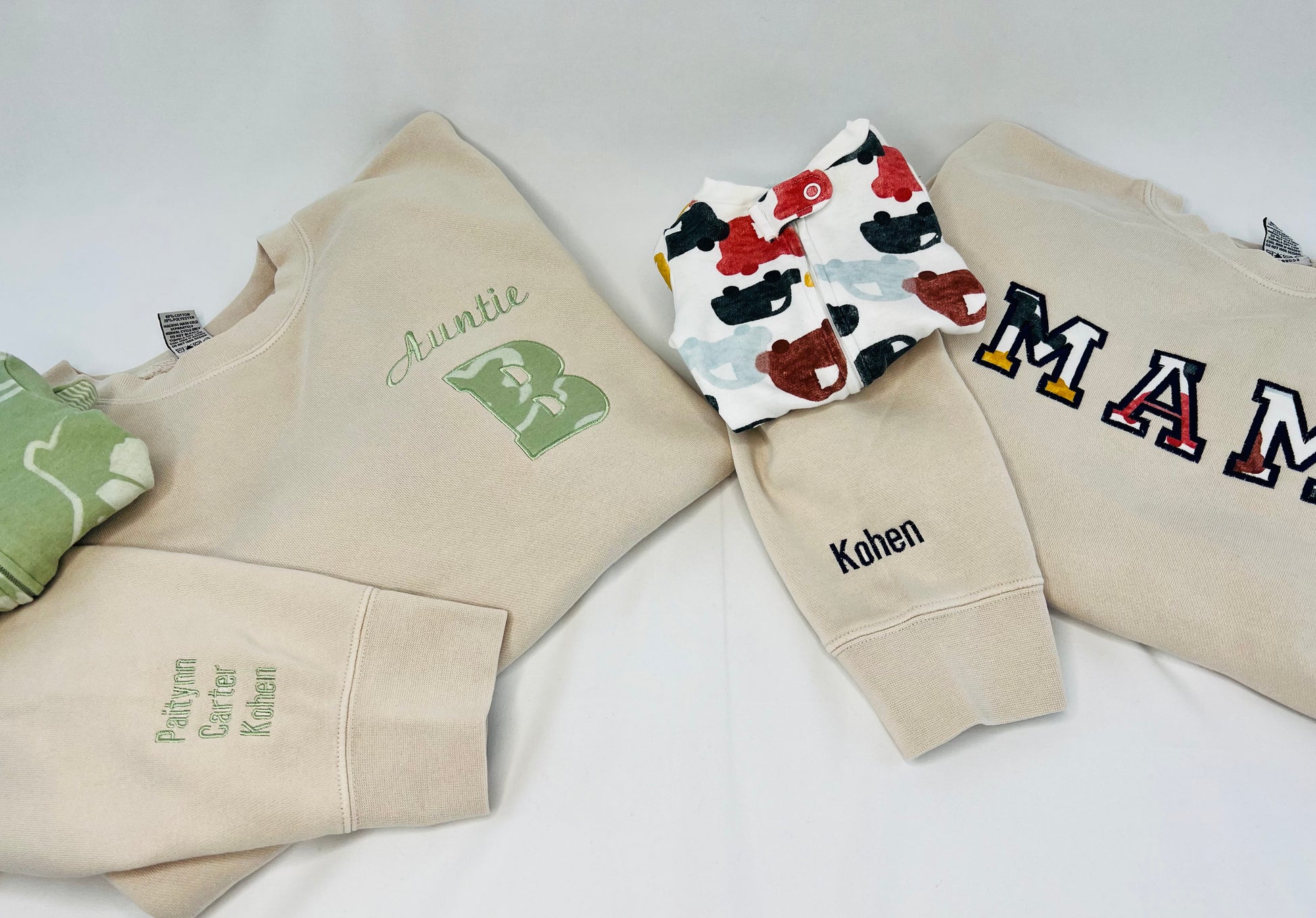 Unique Mama Sweatshirt with Baby Onesie Fabric Letters & Child's Name