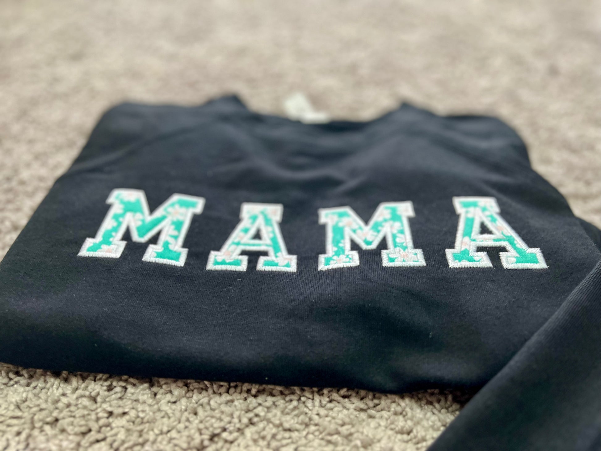 Unique Mama Sweatshirt with Baby Onesie Fabric Letters & Child's Name