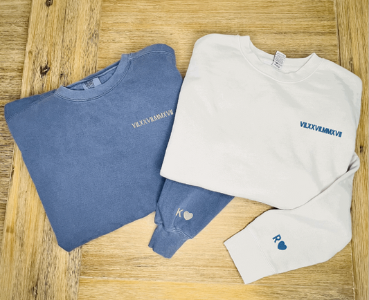 Custom Couples Sweatshirt Set with Personalized Roman Numerals