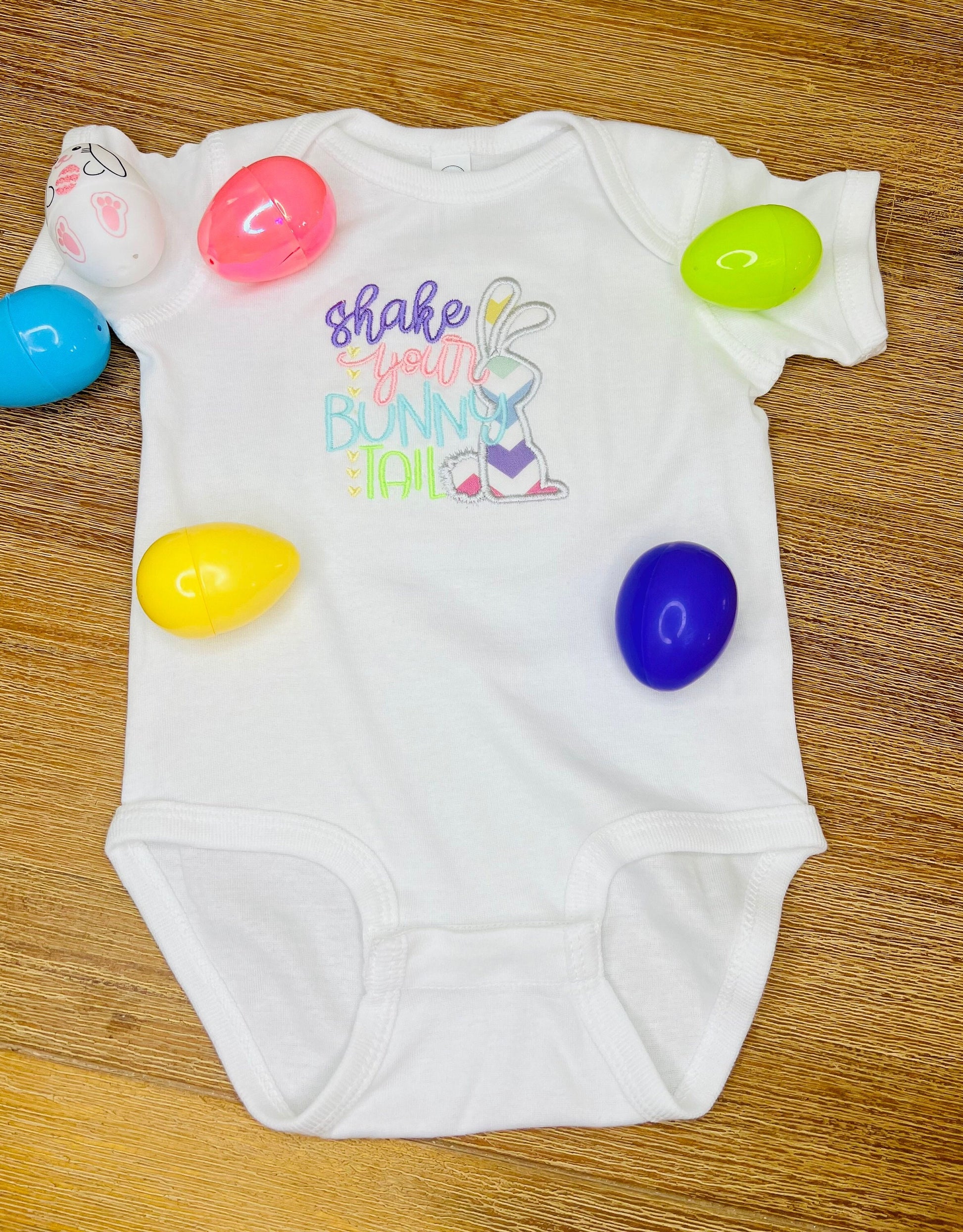 Embroidered Easter Baby Onesie – Shake Your Bunny Tail Design