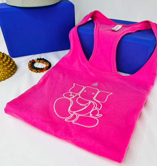 Yoga tank top Ganesh Elephant, Racerback Embroidered Flowy work out top, Ganesh with om yoga tank top, spiritual tank top