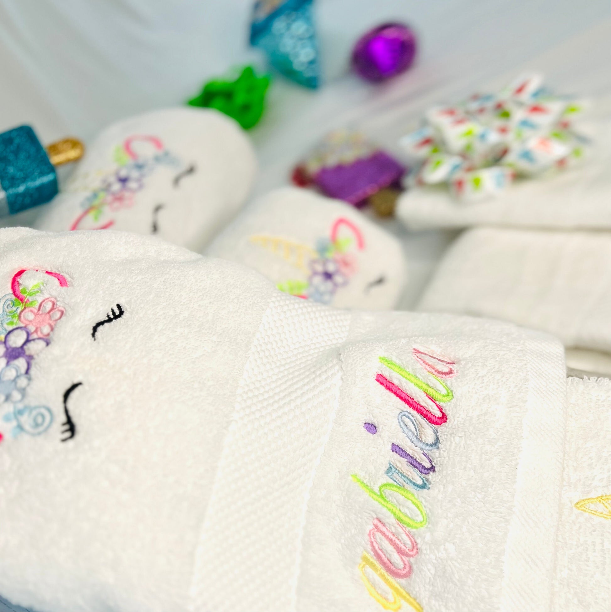 Luxury Unicorn Bath Towel Set, personalized unicorn towels, embroidered unicorn bath towel set, gift for kid, little girls bathroom decor