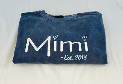 Personalized Mimi Embroidered Sweatshirt, Custom Grammy pullover sweatshirt, gift for Mimi from grandkids, gift for nana, gift for Grandma