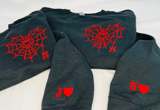 Luxury Custom Embroidered Couple Sweatshirt, Heart Spider, Heart Spiderweb Couple Hoodie, Personalized Couple Gift, Valentine Gifts