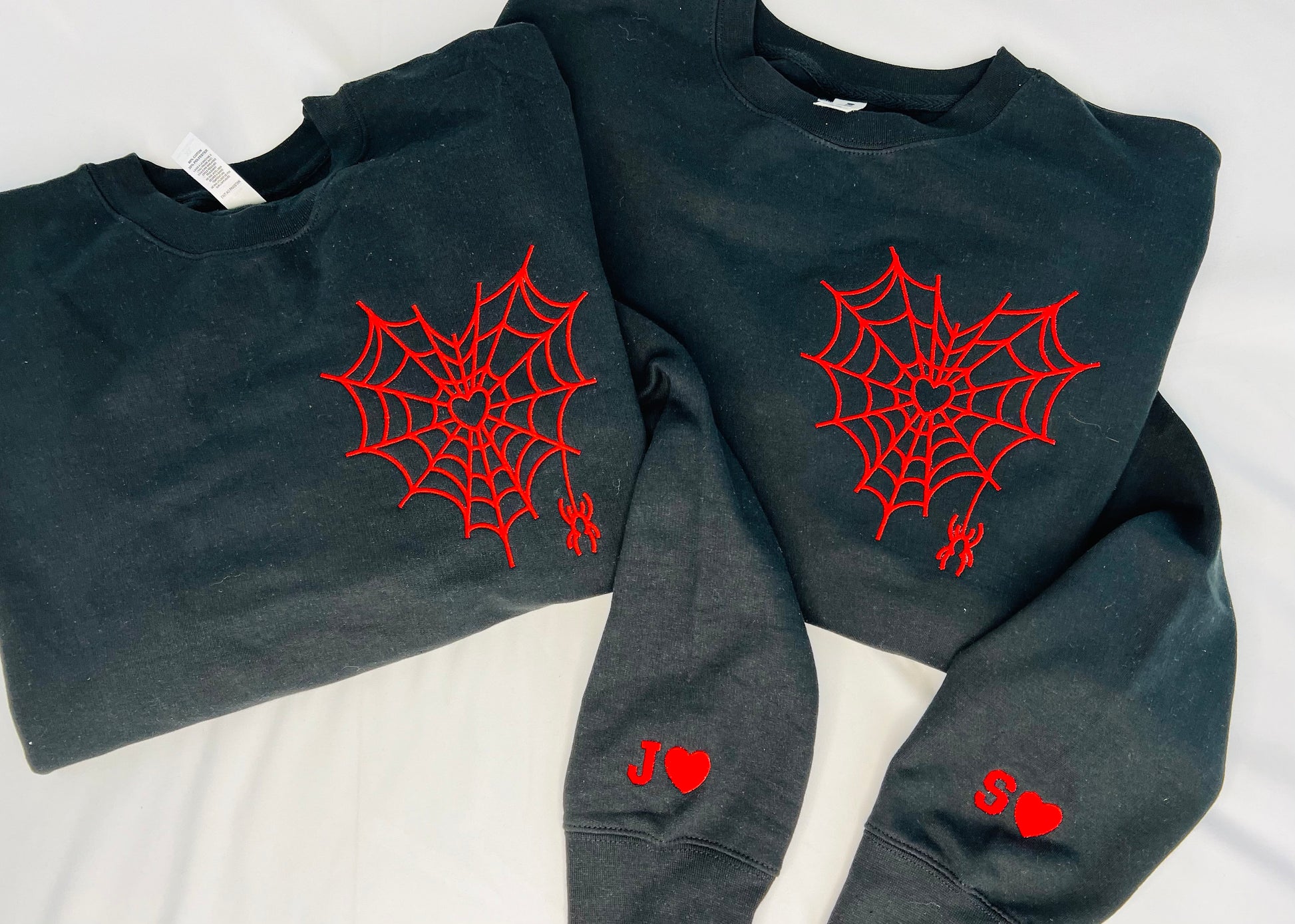 Luxury Custom Embroidered Couple Sweatshirt, Heart Spider, Heart Spiderweb Couple Hoodie, Personalized Couple Gift, Valentine Gifts