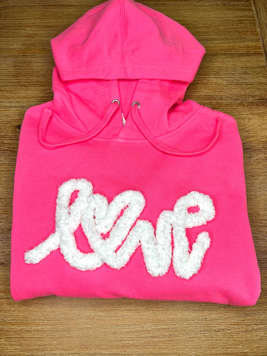 Luxury Love Chenille Hoodie, Valentine Sweatshirt, Chenille Yarn Love Hoodie, Valentine’s Day, Love